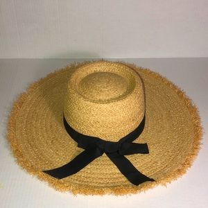 Wide Brim Straw Hat/Sun Hat w/Black Ribbon Band
